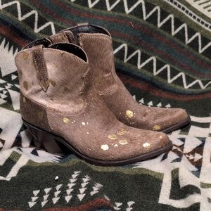 Liberty Black Hair On Hide W/Gold Ankle Boots